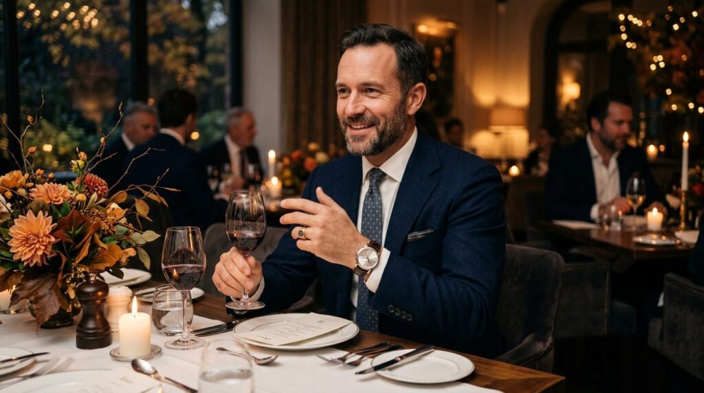 Sophisticated male professional wearing a navy blazer and dr