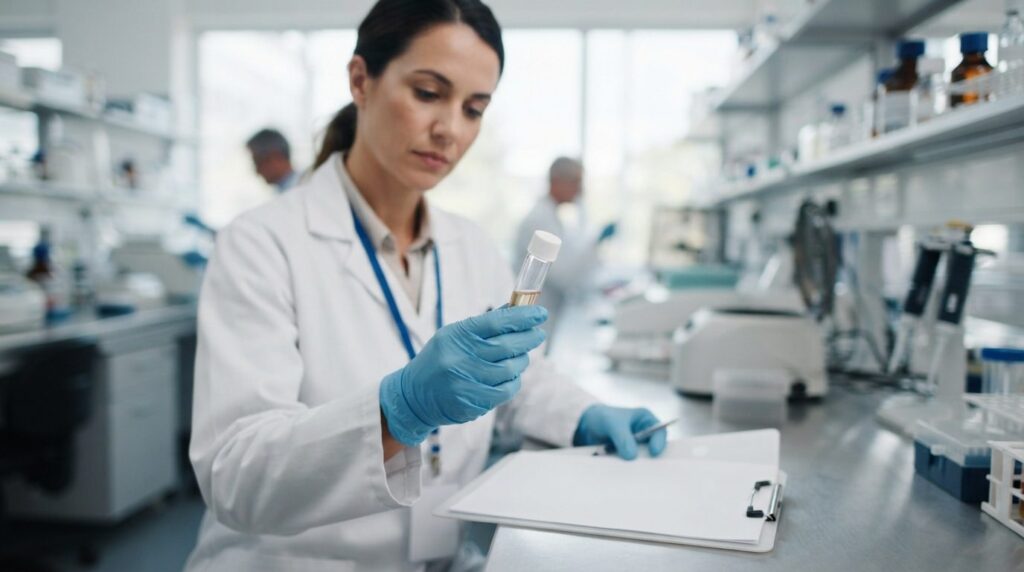 Photorealistic stock photo of a medical professional holding