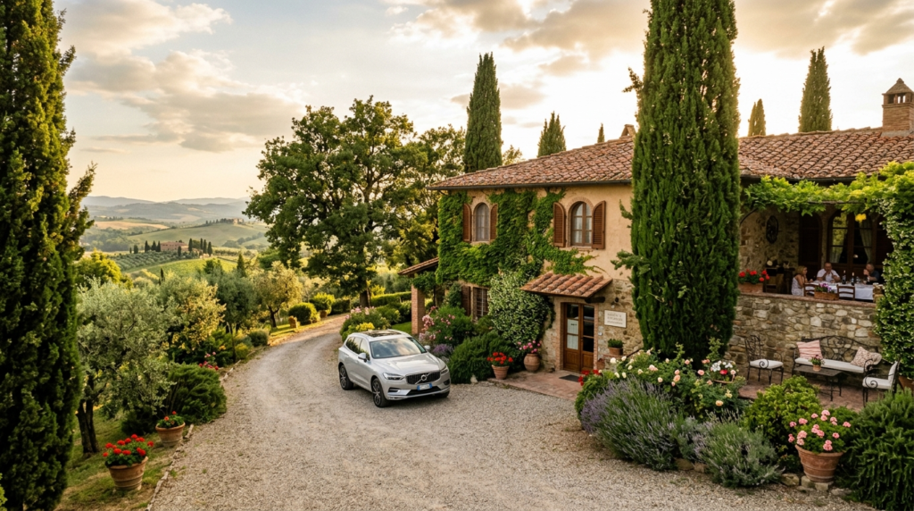 Photorealistic stock image of a charming Italian countryside