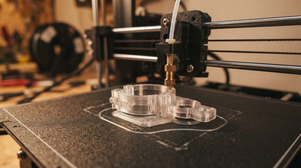 Close-up macro photography of a 3D-printed transparent bicyc