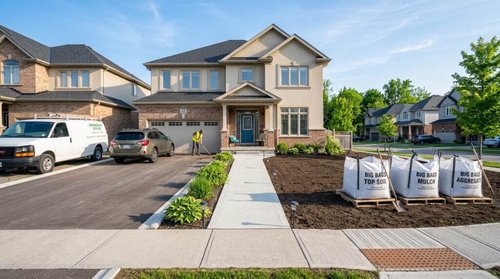 Wide angle shot of a residential property entrance with acce