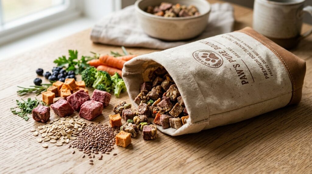 Close-up professional product photography of premium dog tra