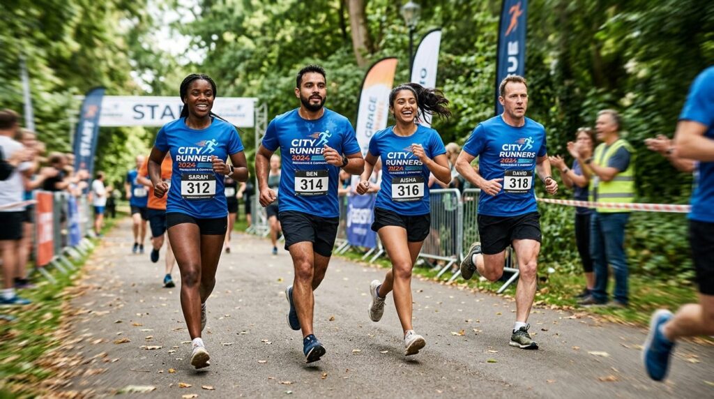 Action shot of a diverse group of amateur athletes wearing m